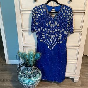 Vintage women’s royal blue jeweled evening dress size small, 6/8